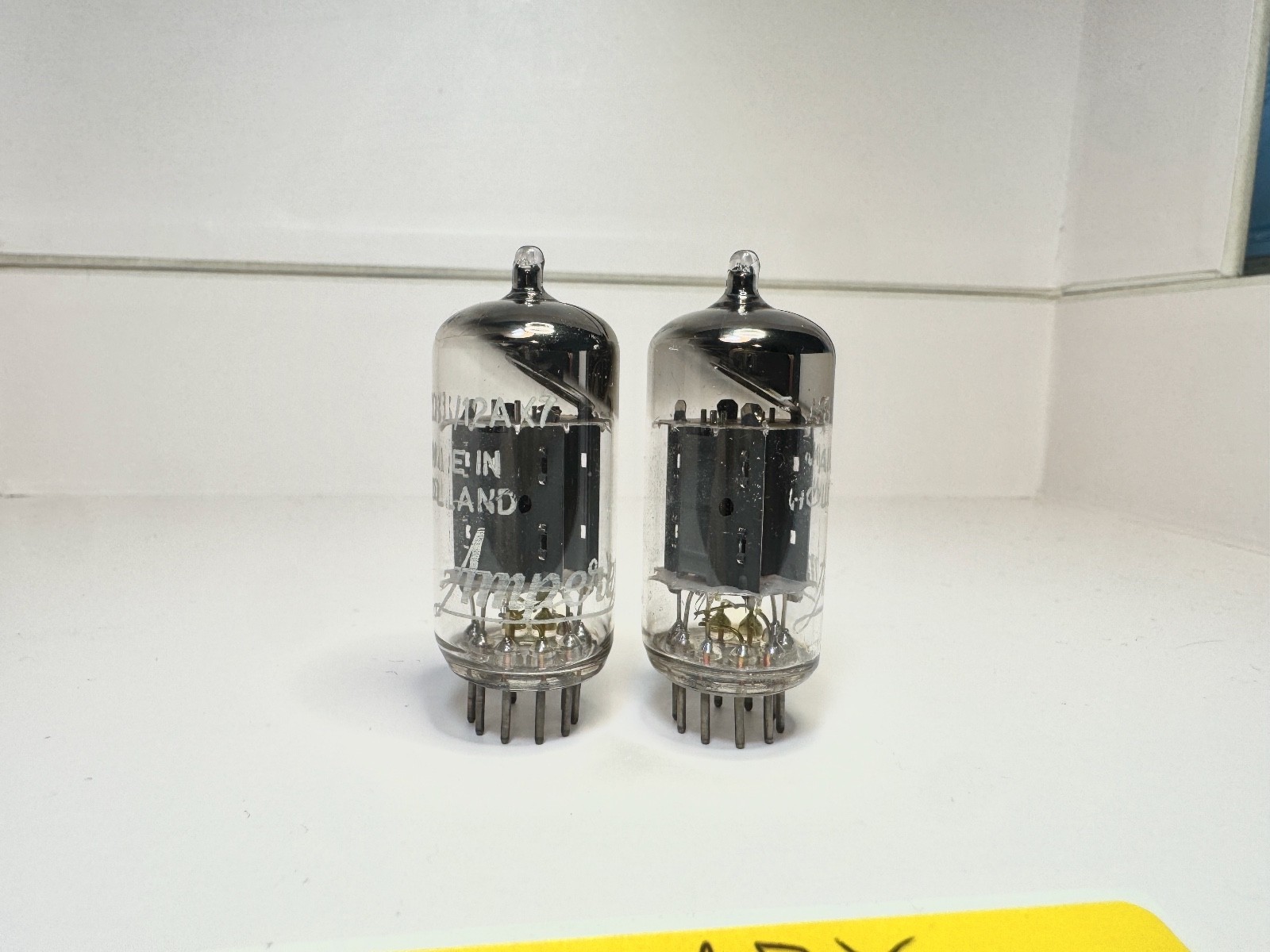 Pair Valvo (Amperex Label) 12AX7/ECC83 Long Plates 45° Getter 1957 mC1 Test@NOS+