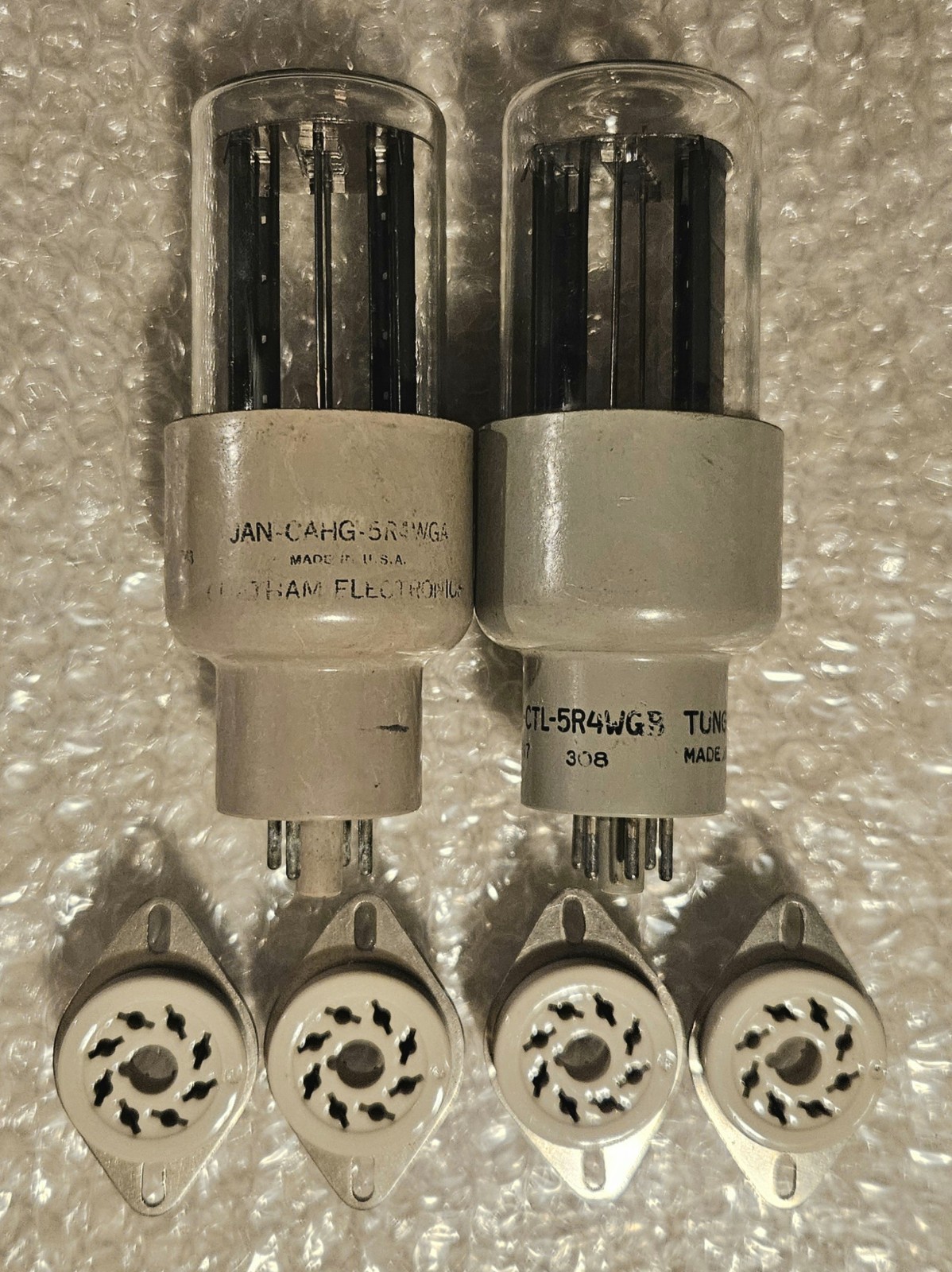 JAN 5R4WGA 5R4WGB Tube Pair Potato Masher Untested + (4) New Ceramic Sockets Lot