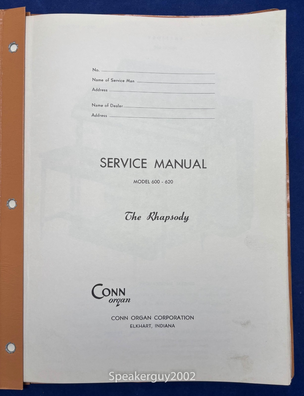 Original Conn Organ Service Manual / The Rhapsody 600 – 620
