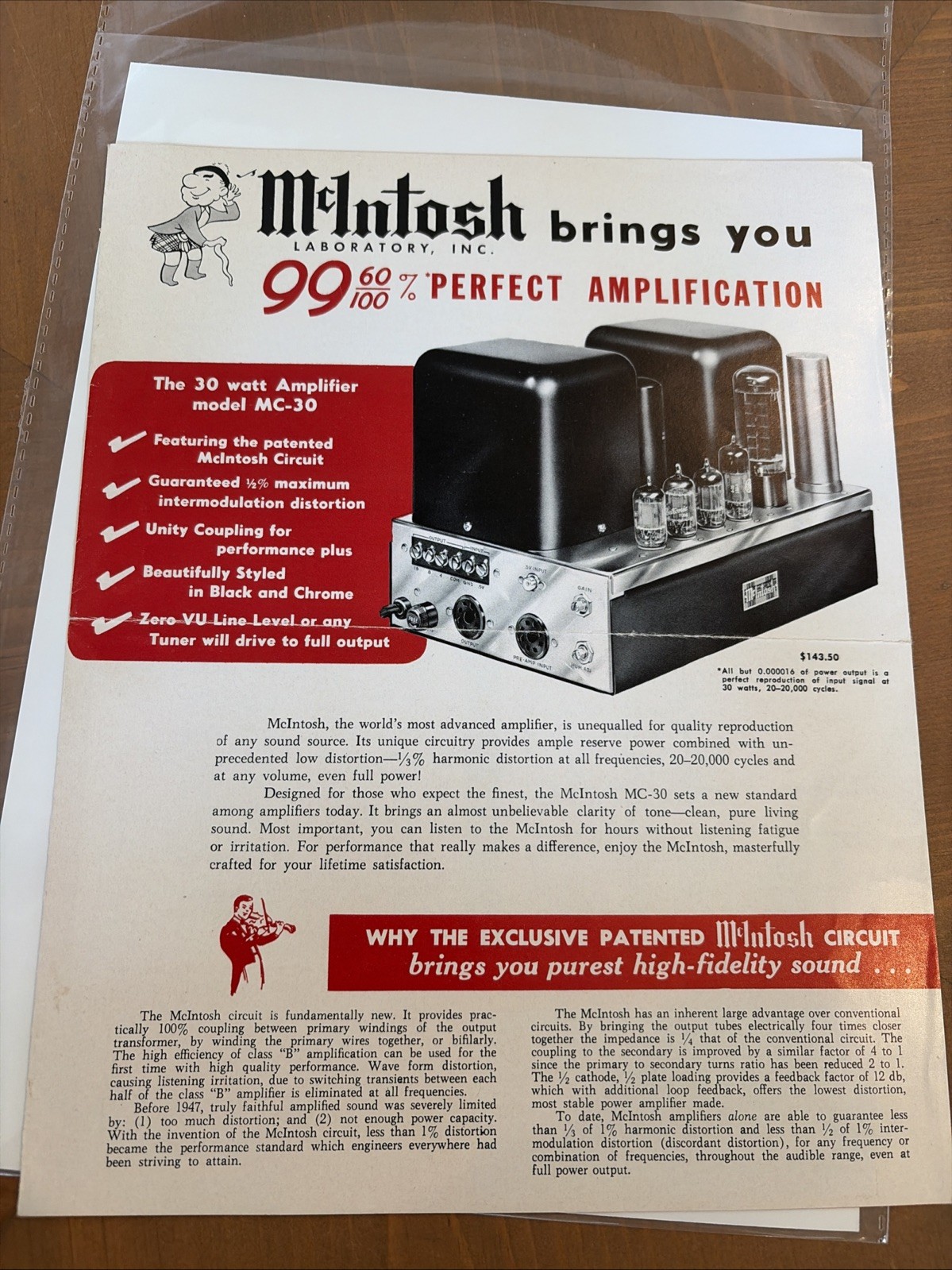 McIntosh MC 30, C 104, C8, C 8P, 50W2 Promo Literature RARE