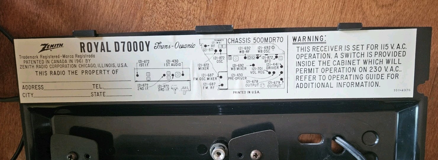 Vintage Zenith Royal Trans-Oceanic Shortwave Radio D7000Y Manual Amazing Sound