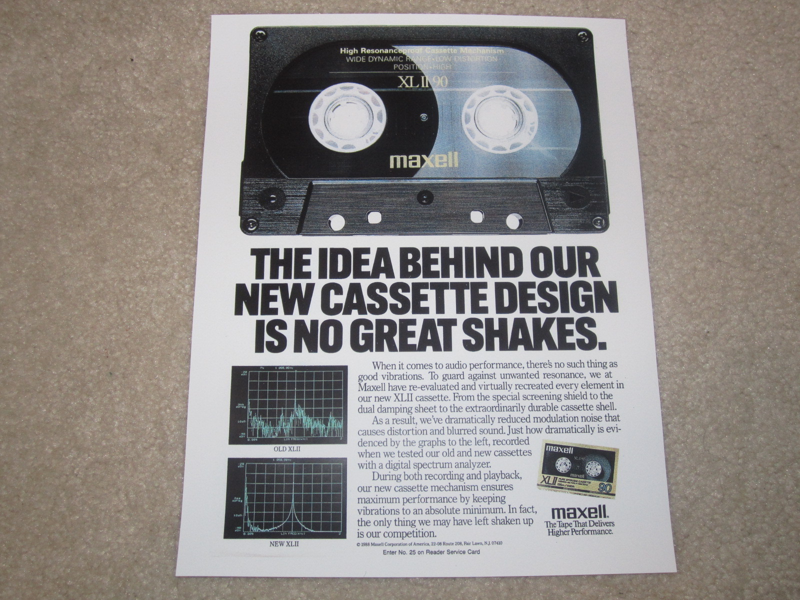 Maxell XL II Cassette Ad, 1988, New XLII Info, 1 page, Article