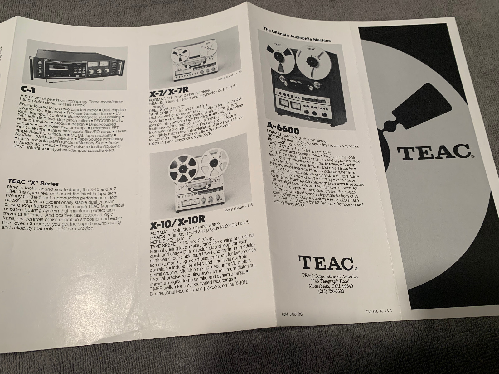 TEAC A-3440 3300SX Etc. Vintage Reel to Reel player Brochure