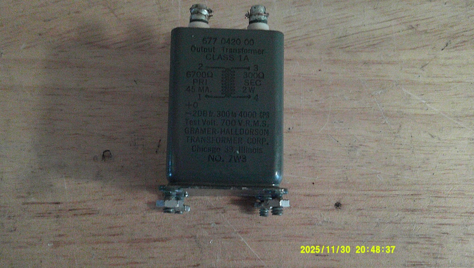 Vintage Gramer-Halldorson Output Transformer Class 1A # 7W3