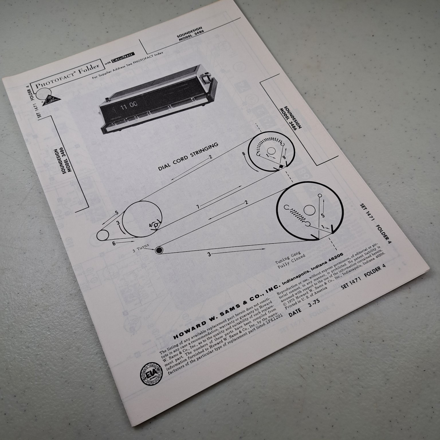 SOUNDESIGN Manual 3486 1975 Photofact Folder Service Repair Clock Radio