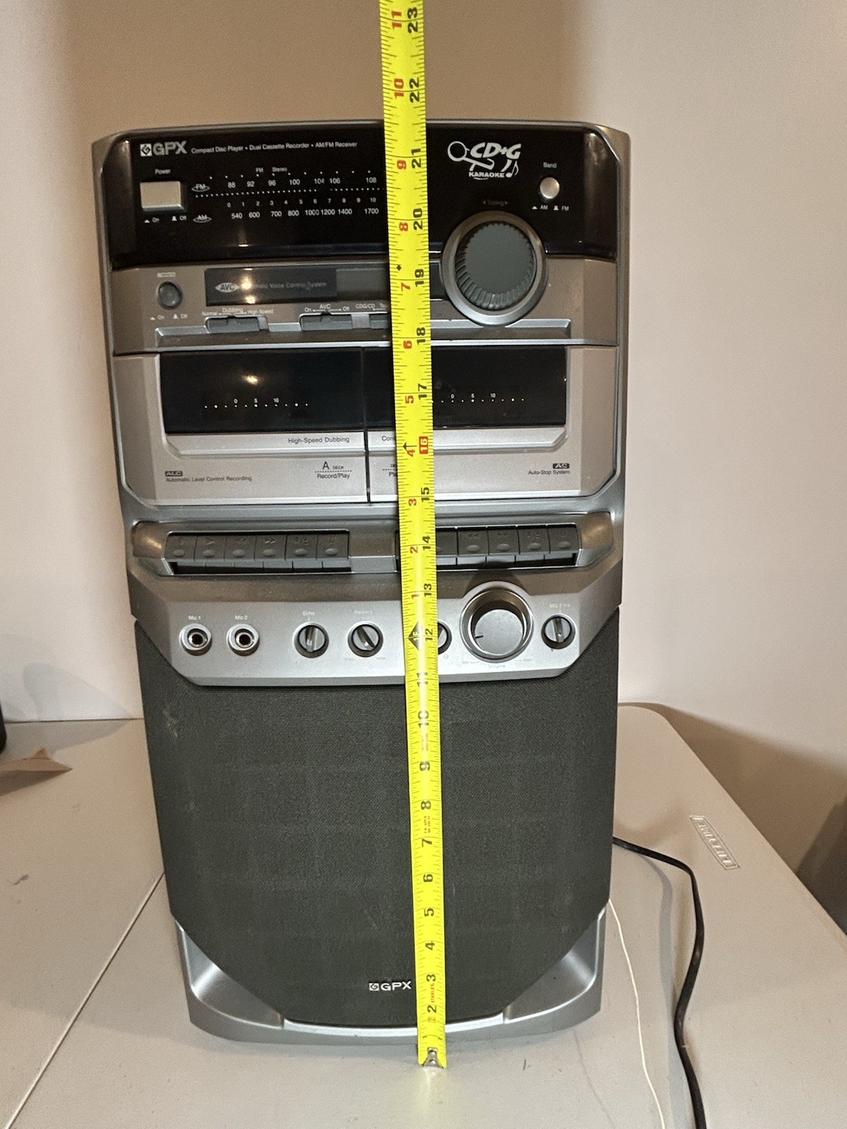 Vintage 2000 GPX Karaoke Tower CD Player Dual Cassette AM/FM Stereo Tested Works