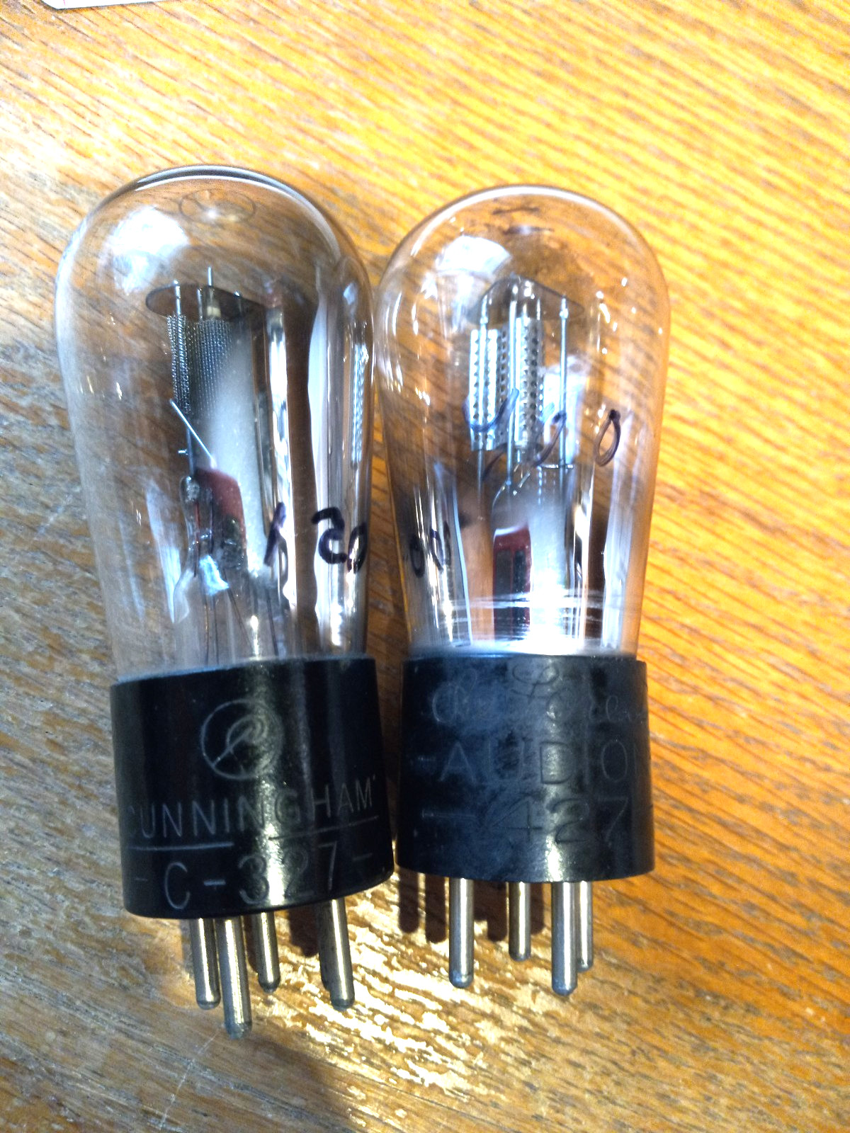Pair Cunningham and DeForest Type 27 Pear/Globe Tubes, Engraved, Tested