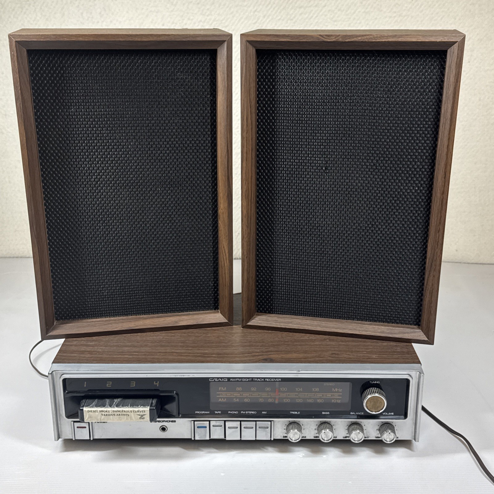 Vintage Craig 3215 Eight-Track Stereo Tape Player & Speakers Tested Working