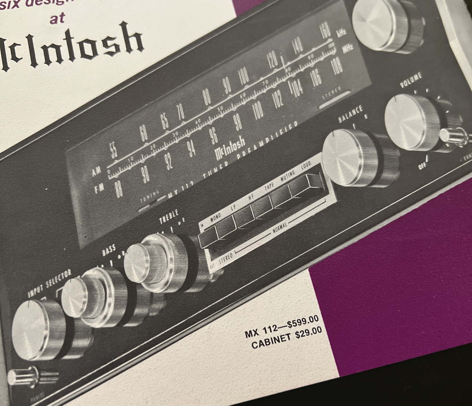 McIntosh MX 112 Tuner Preamp Control Center ORIGINAL DEALER SPEC SHEET