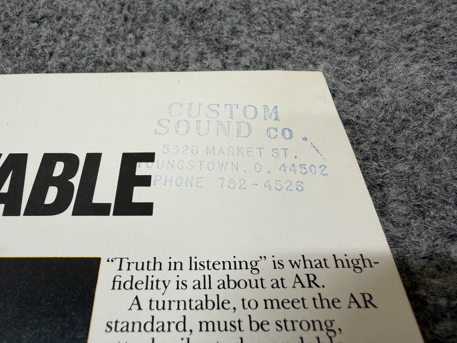 ⭐️ Original Acoustic Research AR77-XB Stereo Turntable Dealer Sales Brochure ⭐️