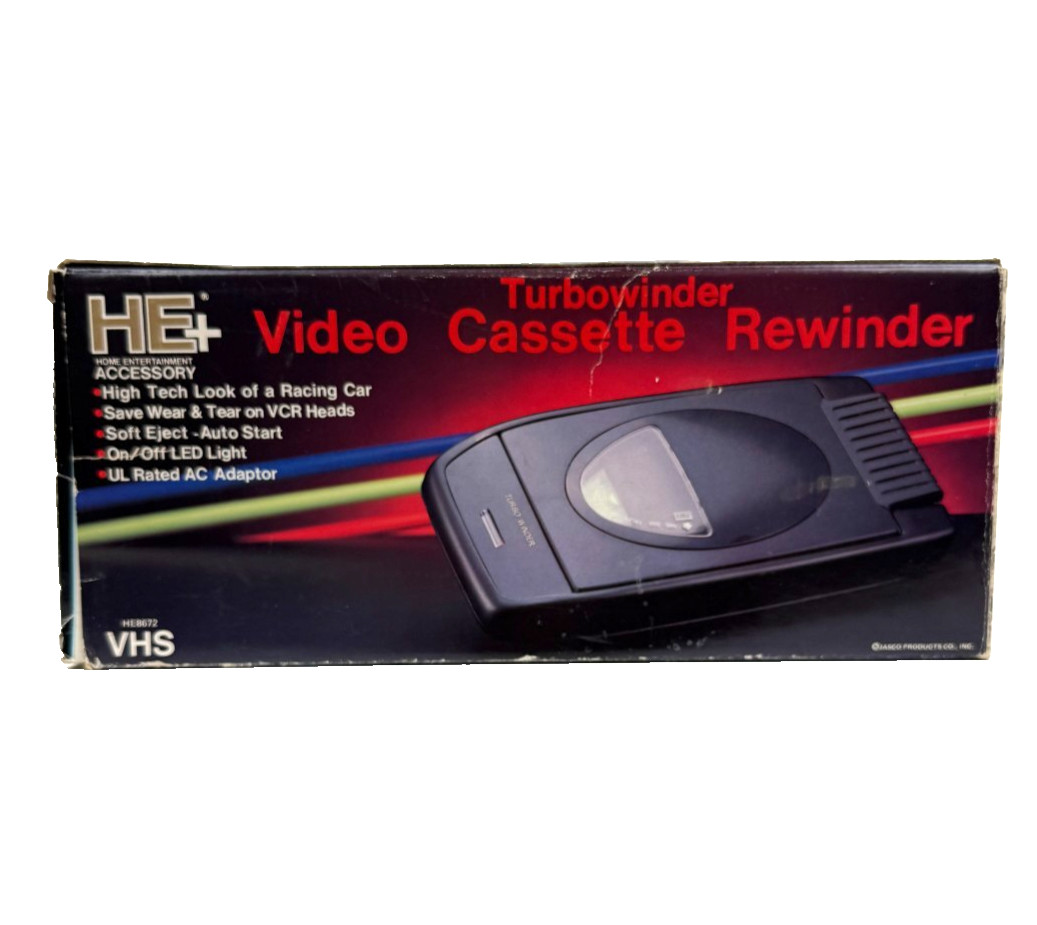 HE+ Turbowinder HE8672 VHS Video Cassette Rewinder NOS Sealed Jasco Vintage