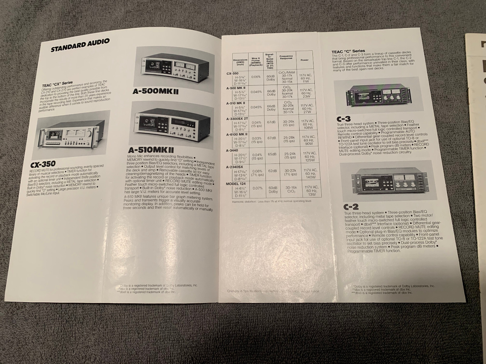 TEAC A-3440 3300SX Etc. Vintage Reel to Reel player Brochure