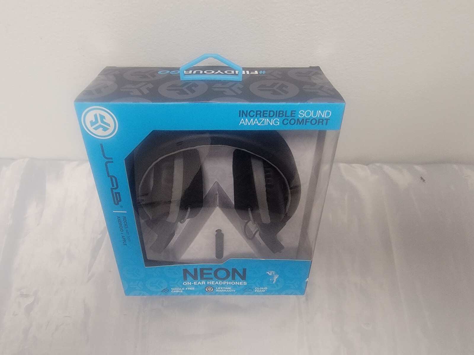 NEONHP-GRYBLU-BOX JLab Audio Neon Headphones On-Ear Feather Light, Ultra-plush
