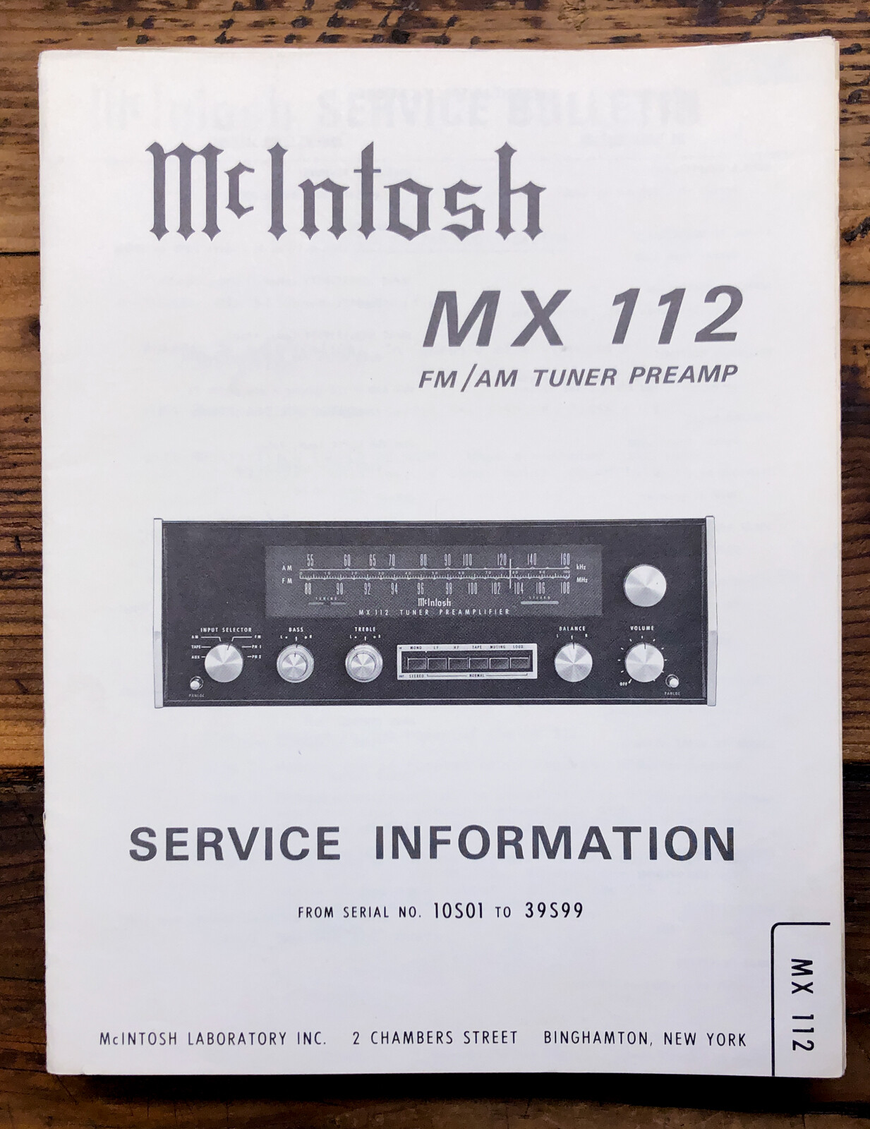 Mcintosh MX-112 MX112 Preamp / Preamplifier Service Manual *Original* #2