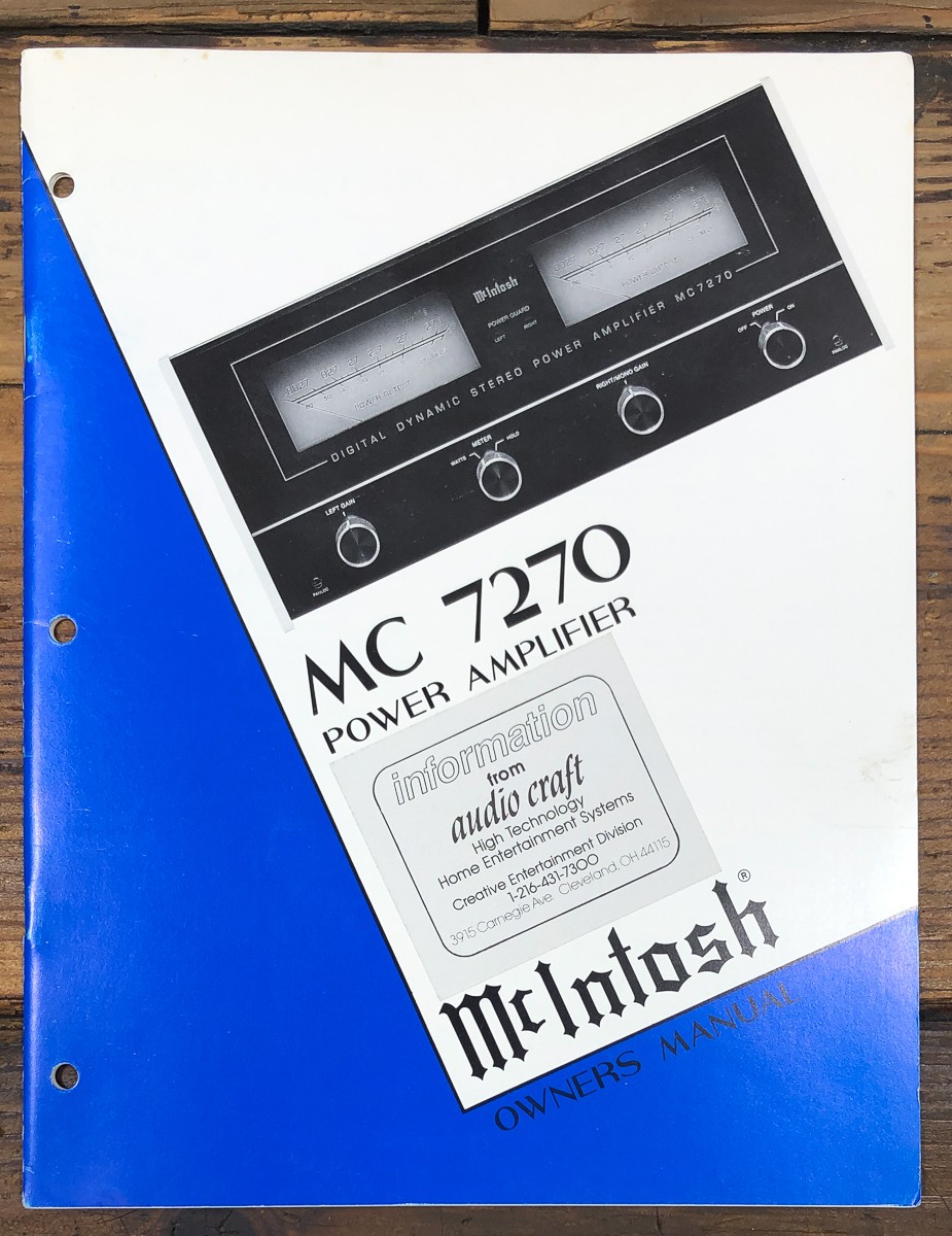 McIntosh MC 7270 MC-7270 Amplifier Owners / User Manual *Original*