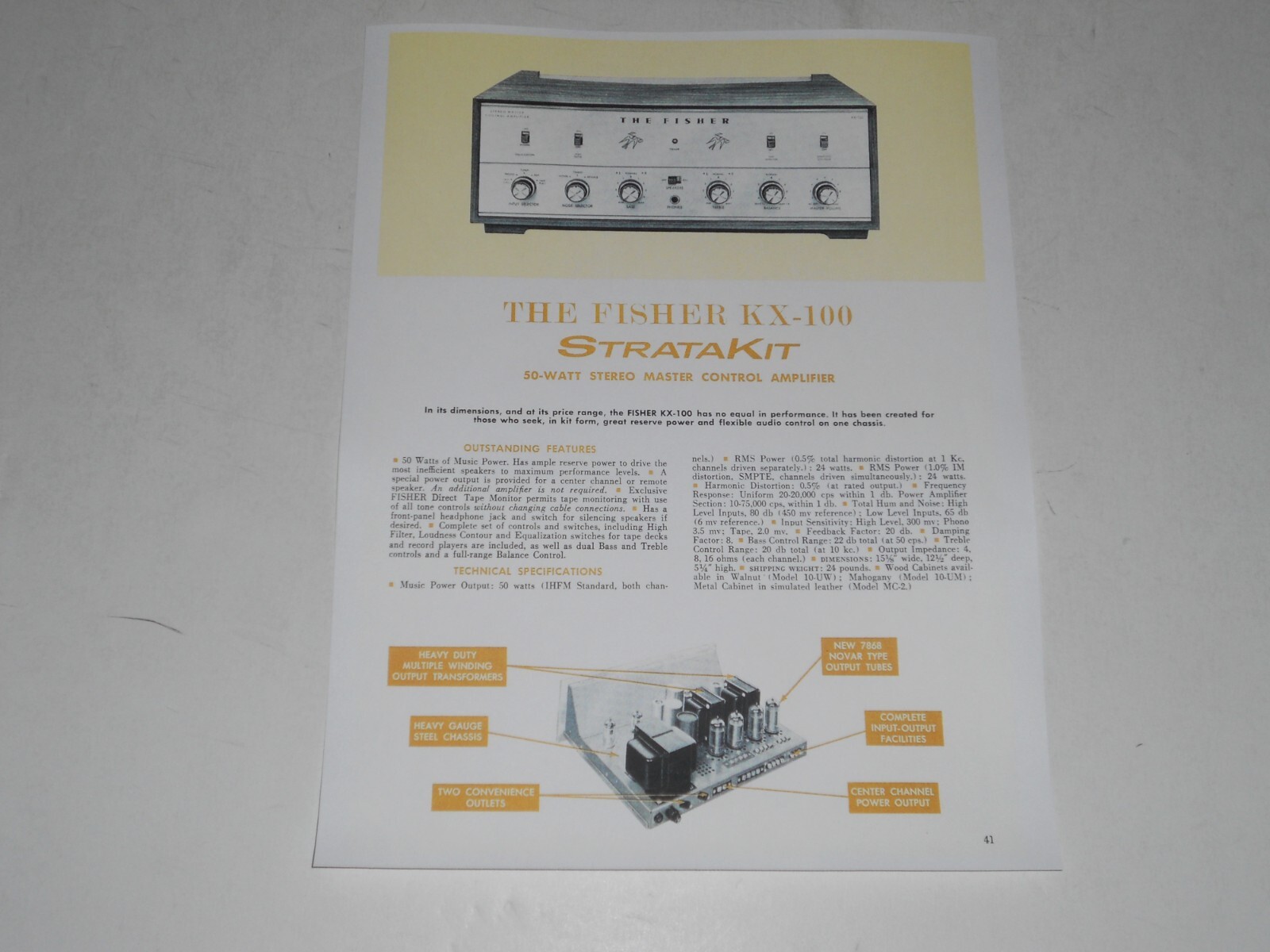 Fisher KX-100 Tube Amplifier Ad, 1964, 1 page, Article, Info, 1 page