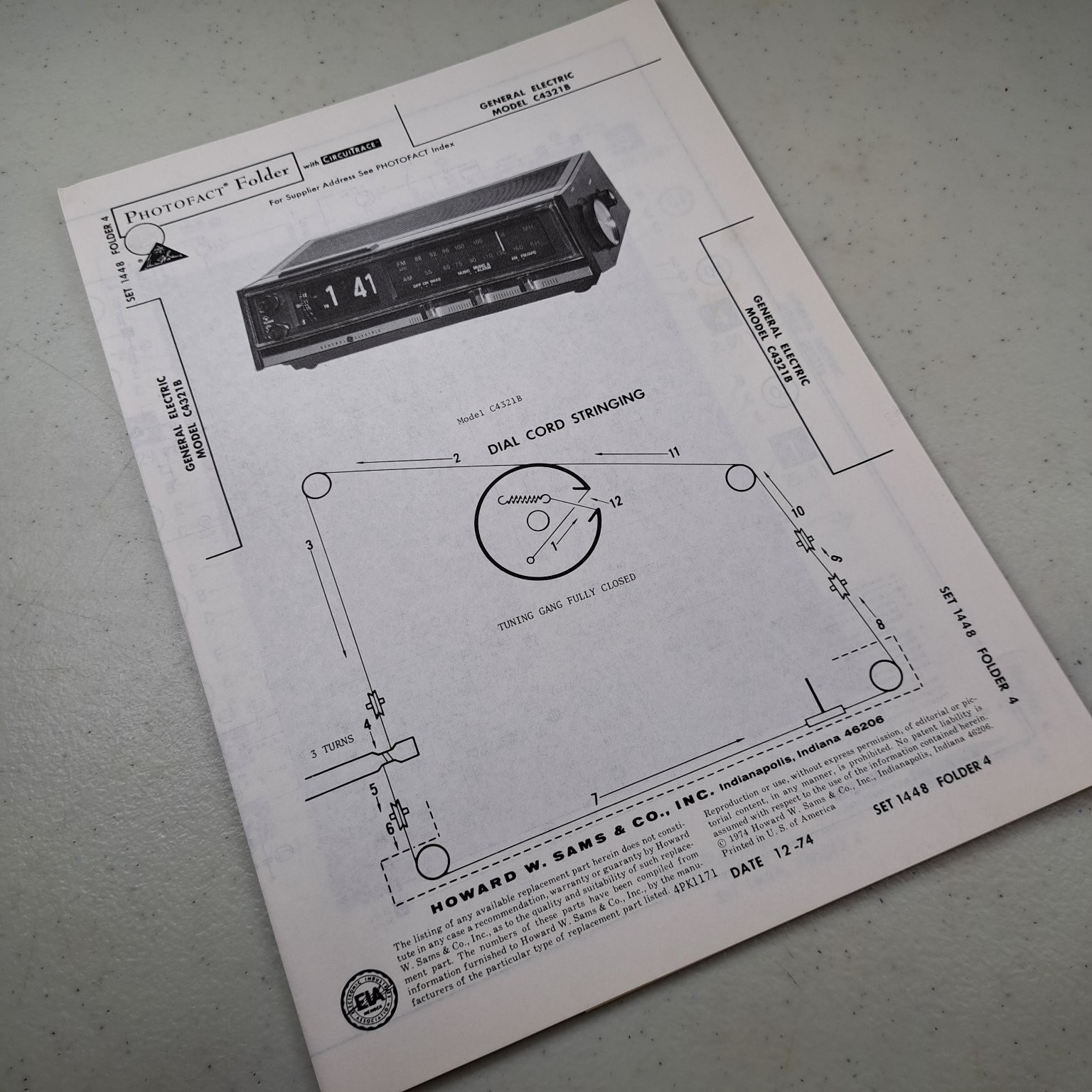 GENERAL ELECTRIC Manual Model C4321B Clock Radio 1974 Photofact