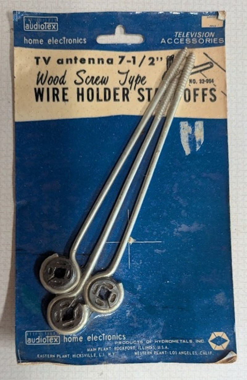 Vintage Audiotex TV Antenna 7 1/2″ Wood Screw Type Wire Holder Standoffs USA NOS