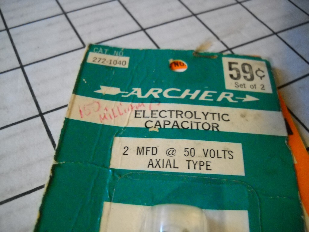Archer 272-1040 Electrolytic Capacitors & 271-1801 Resistors. NOS