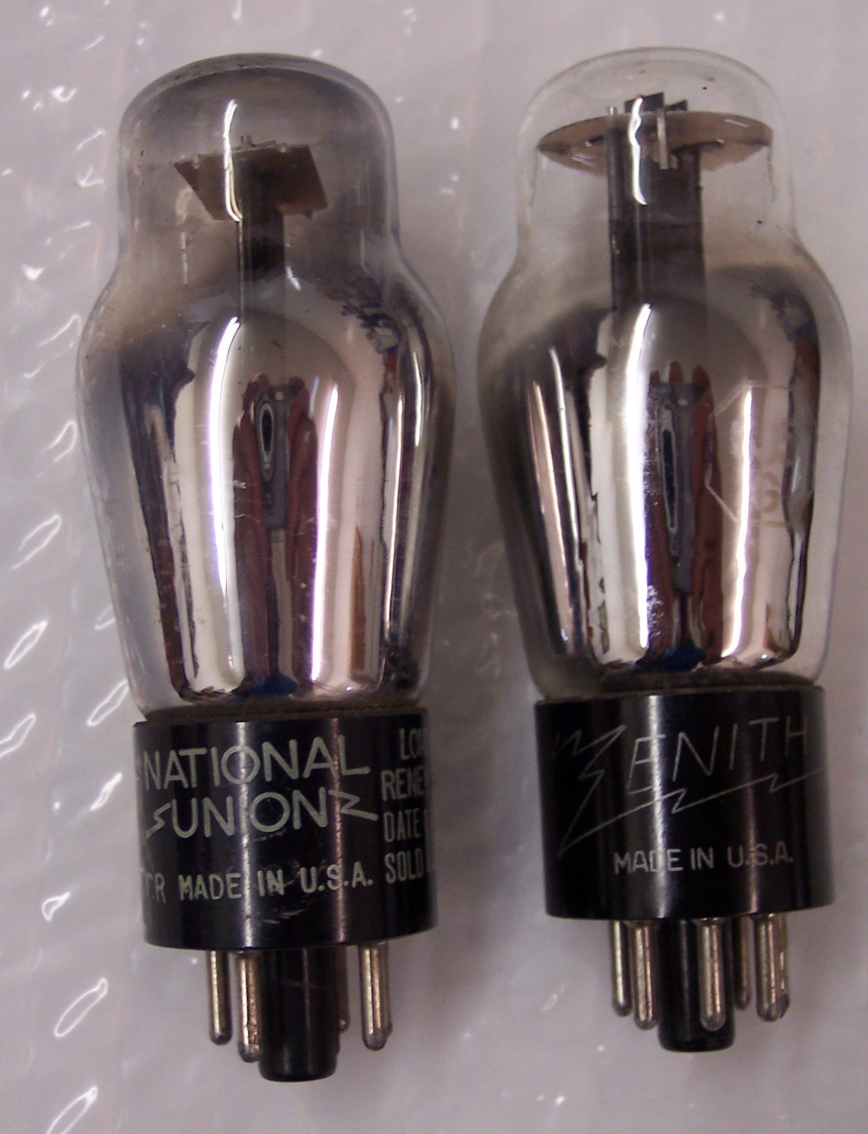 2–6J5G VACUUM TUBES by ZENITH & NATIONAL UNION– TESTED STRONG
