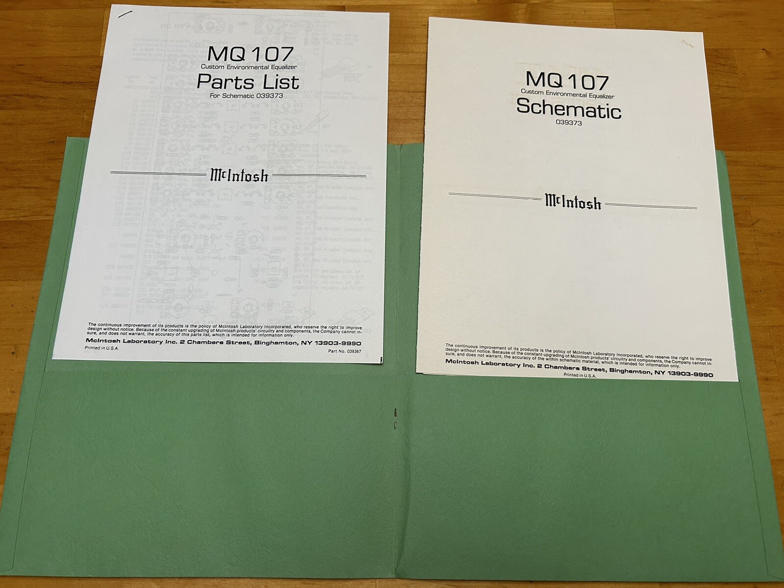 McIntosh MQ107 Parametric Equalizer Schematic Information OEM Genuine