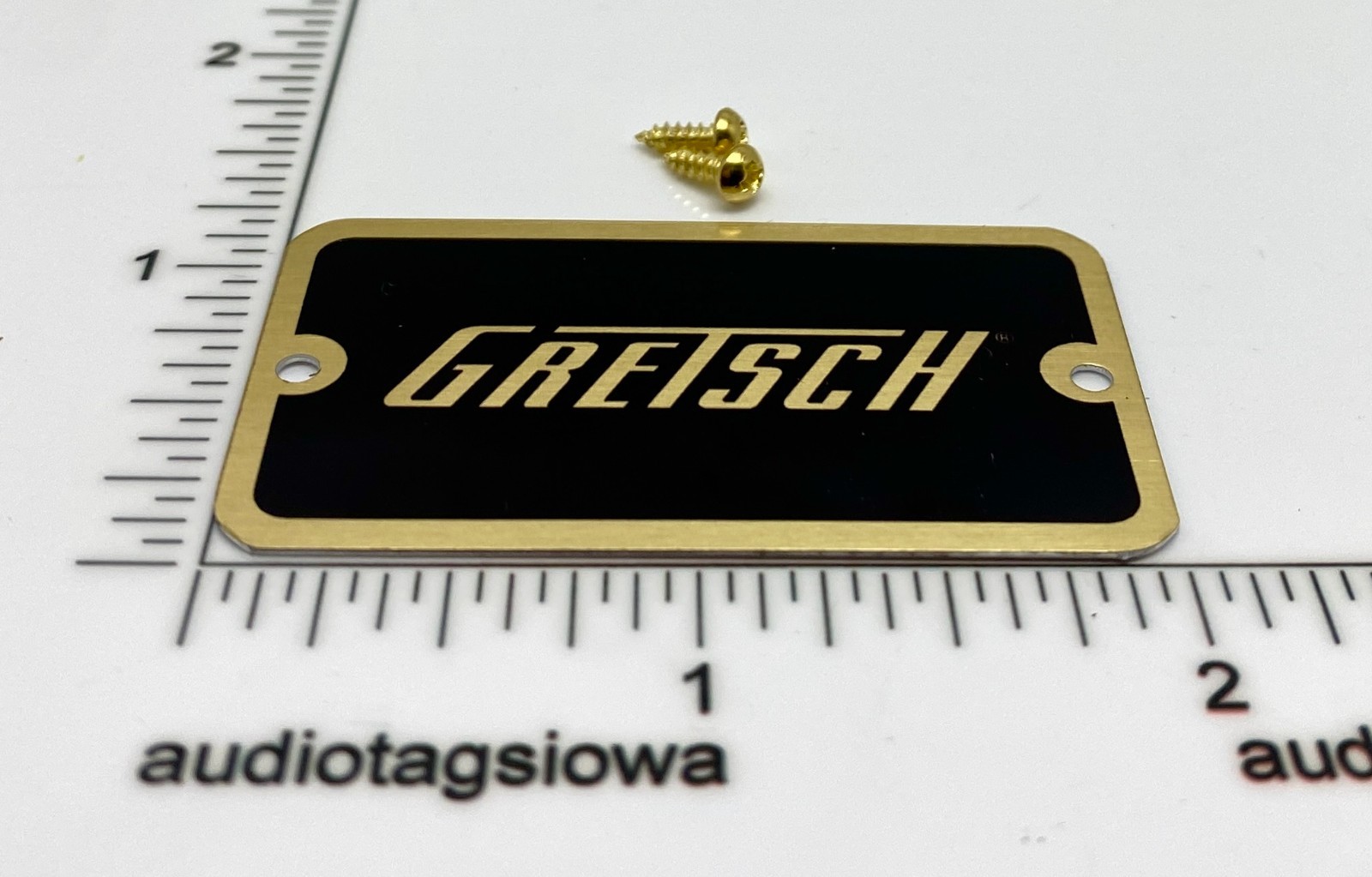 Gretsch Guitar Case Logo Badge Gold on Black with Gold Screws