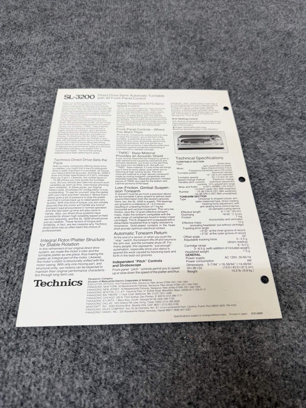 ⭐️ Original Technics SL-3200 Stereo Turntable Dealer Sales Brochure NICE! ⭐️