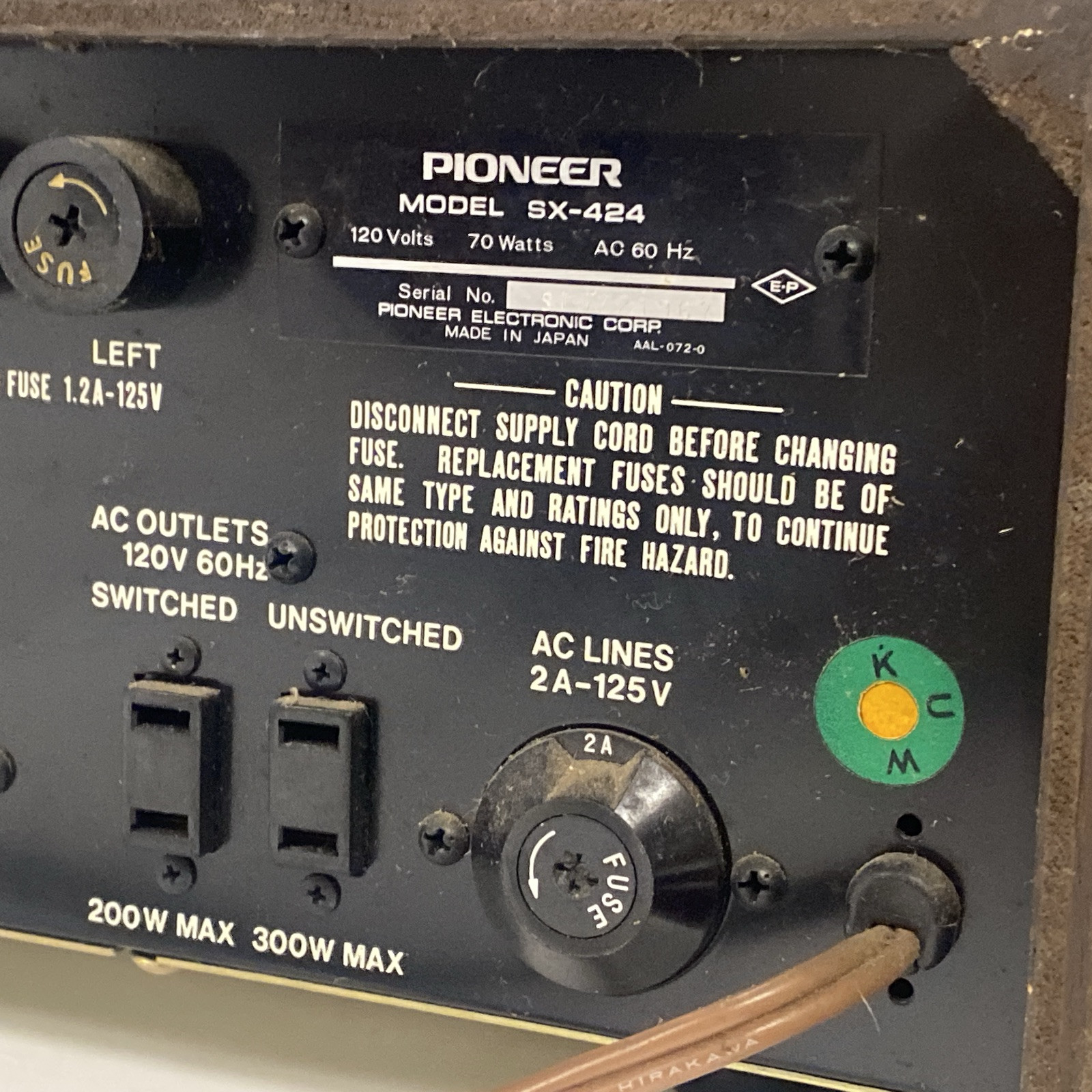 Pioneer SX-424 AM/FM Stereo Vintage Receiver 1972 Working All Original