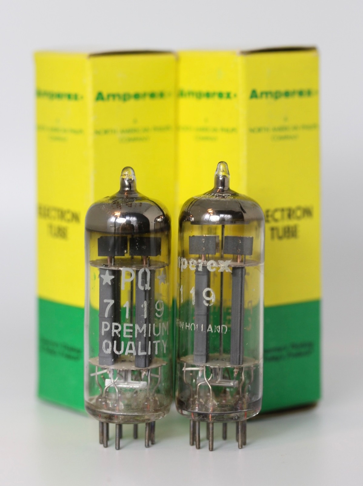 E182CC 7119 NOS PHILIPS AMPEREX HOLLAND MIRROR-MATCHED-PAIR TUBES MUSEUM TESTED!