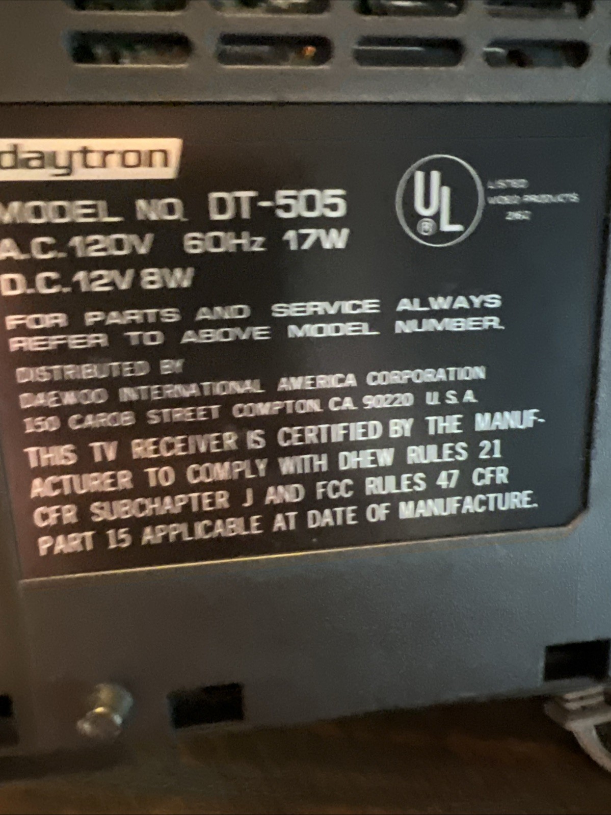 RARE Daytron DT-505 Vintage Portable TV VHF UHF 1979