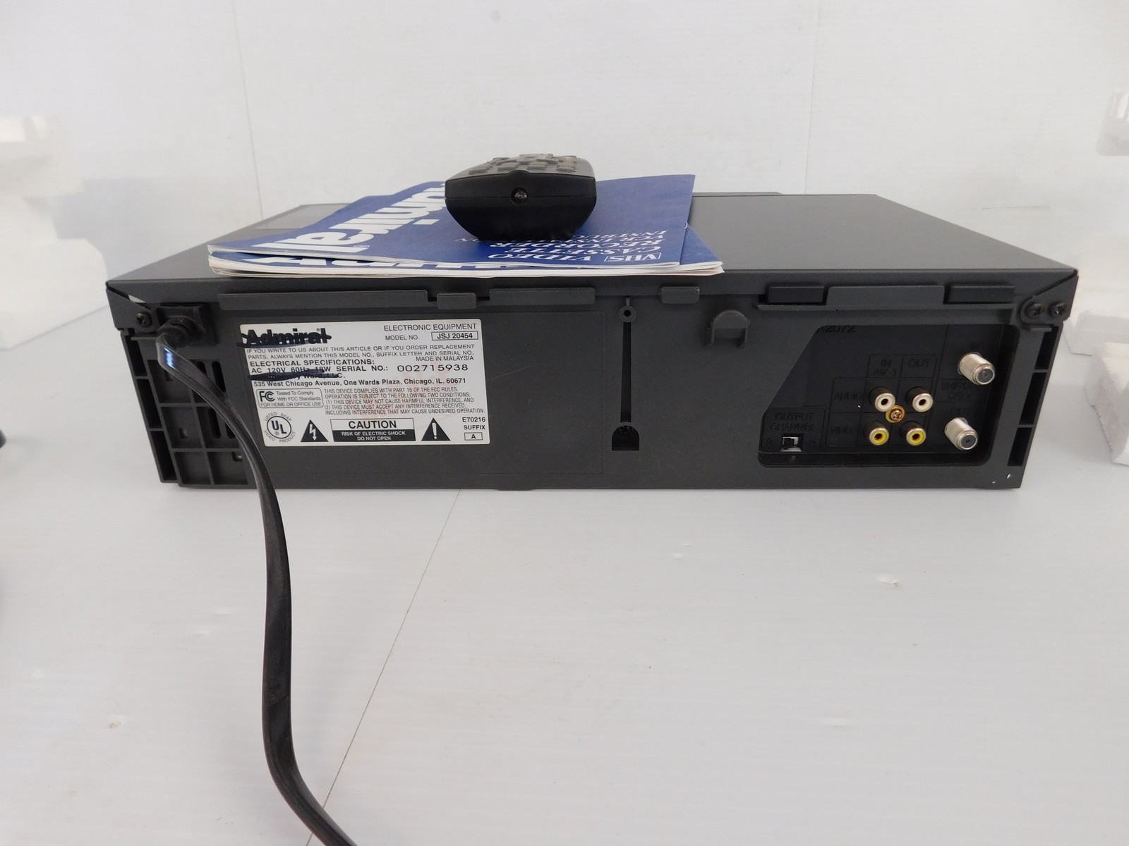 ADMIRAL VHS 4 HEAD VCR #2045400 Model JSJ20454 (JJS15)