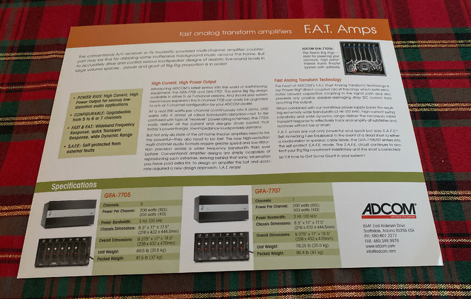 ADCOM GFA-7705 GFA-7707 F.A.T. AMPS ORIGINAL PRODUCT LEAFLET SALES AD M918x