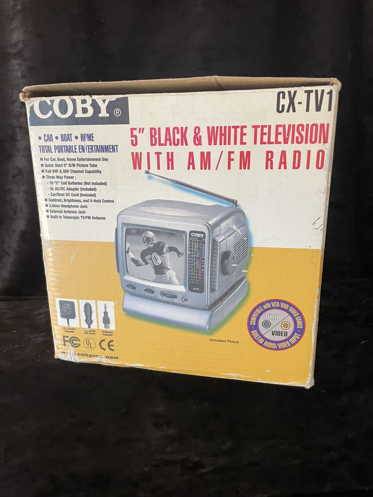 New Coby CX-TV1 5” Portable B&W CRT TV AM FM Radio