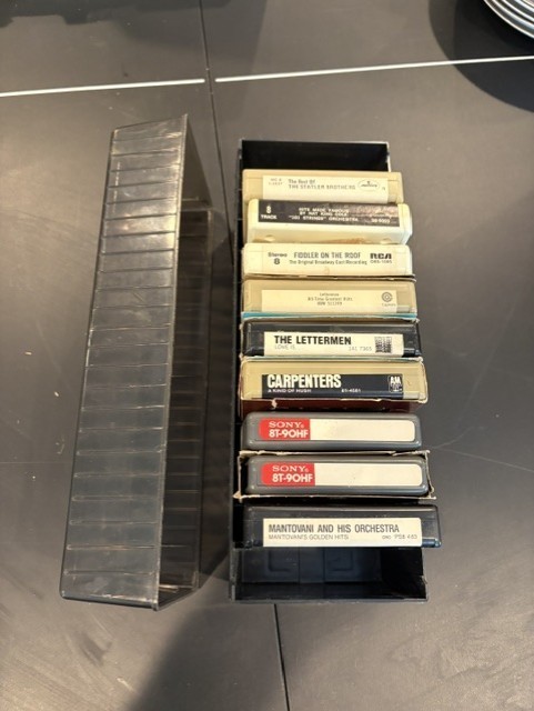 Vintage Plastic 8 Track Tape Holder – 12 Slots W/9 Eight Track Tapes