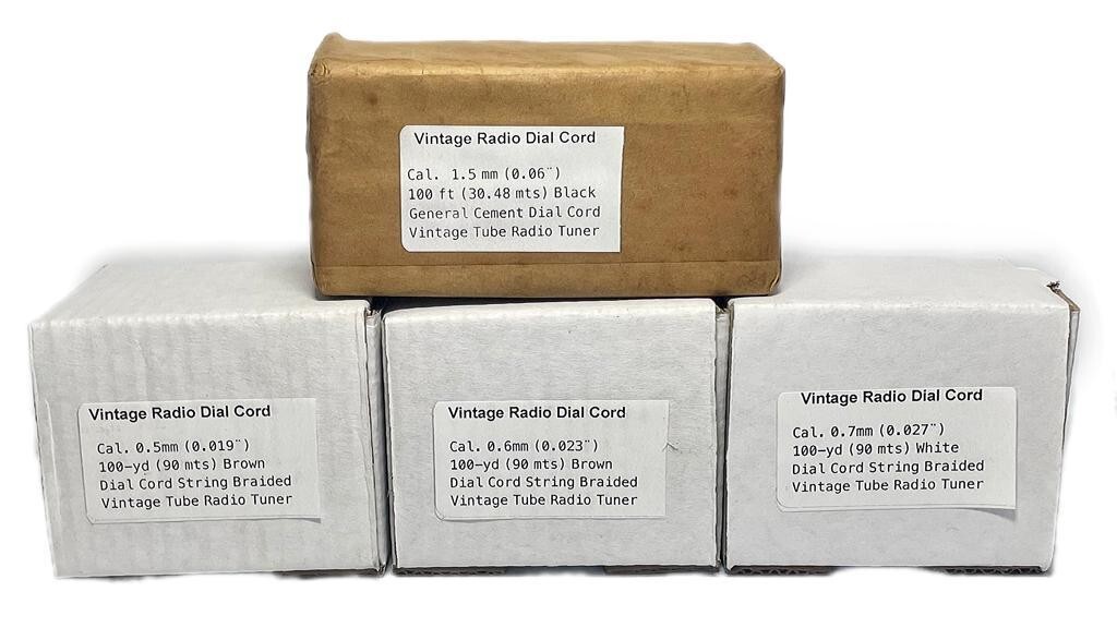 4 Reels Dial Cord Radio, different Cal. 1.5mm, 7mm, 6mm, and 5mm. NOS Heavy cord