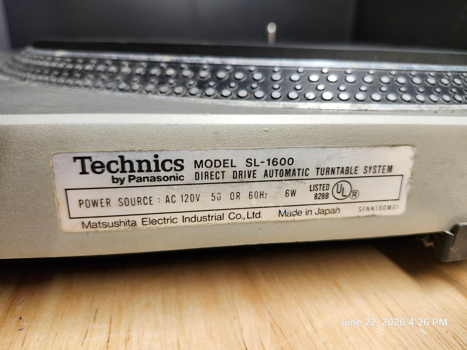 Technics SL-1600 DIRECT DRIVE AUTOMATIC PLAYER SYSTEM/AC100V, 50Hz/60Hz Vintage