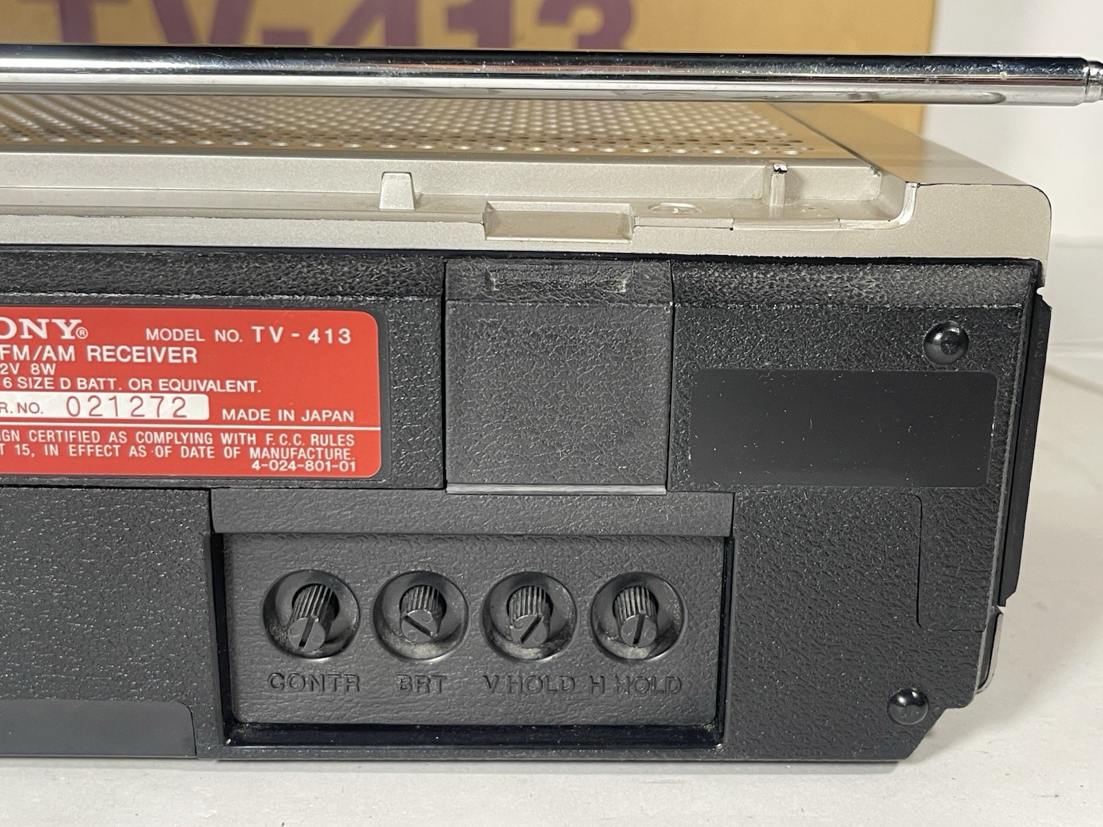 Vintage Sony TV 413 Mini Black & White FM/AM Television + Box & Power Supply