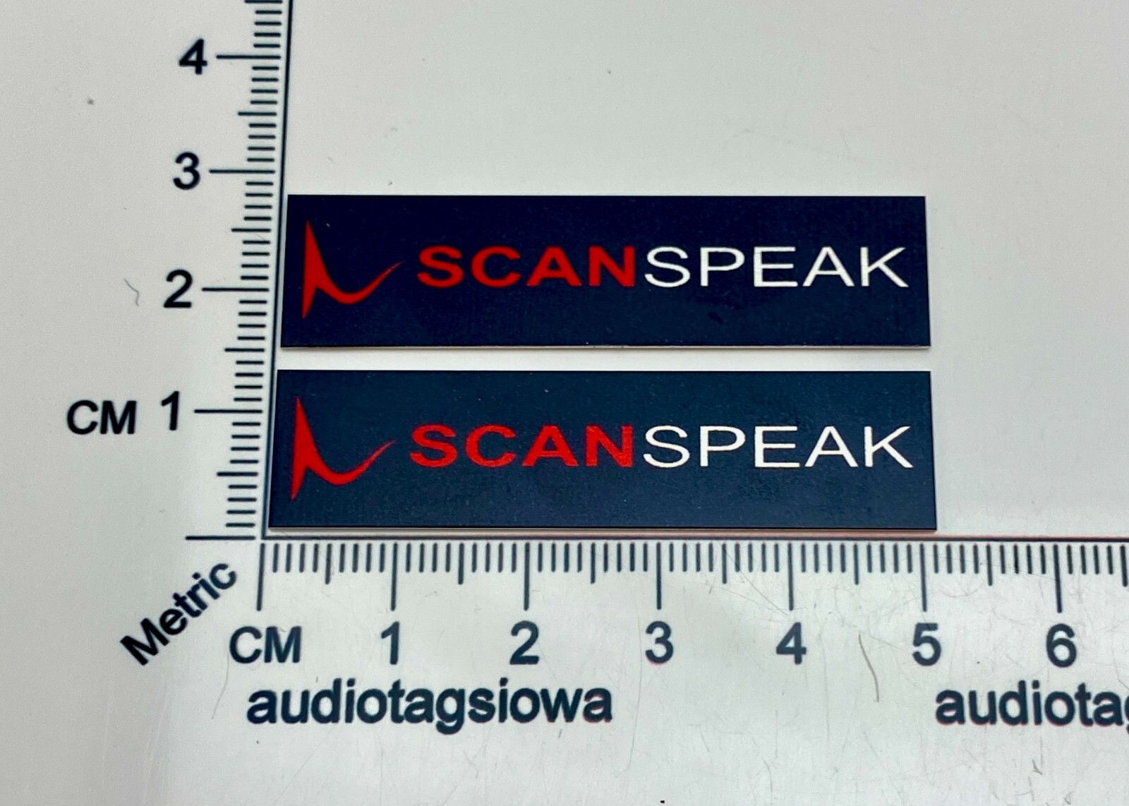 ScanSpeak Speaker Badge Logo Emblem PAIR Custom Made Self Stick Aluminum