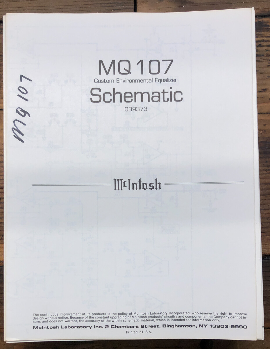 McIntosh MQ107 MQ-107 Equalizer Schematic Manual *Original*