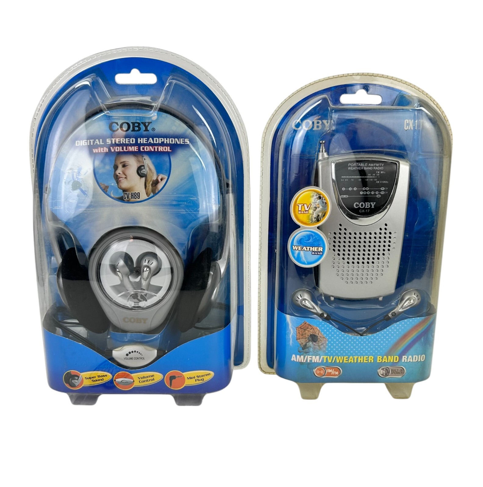 VTG COBY CV-H89 Super Bass Digital Stereo Headphones and Coby Radio Both are NIP