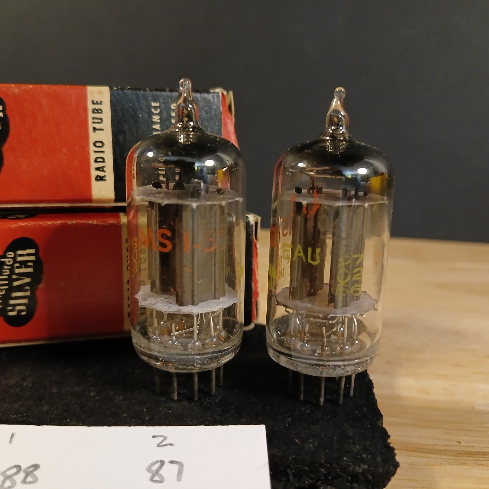 Matched Pair 1962 MS – Sylvania 6211 Audio Tubes Tested 88/84 and 87/89 min 55