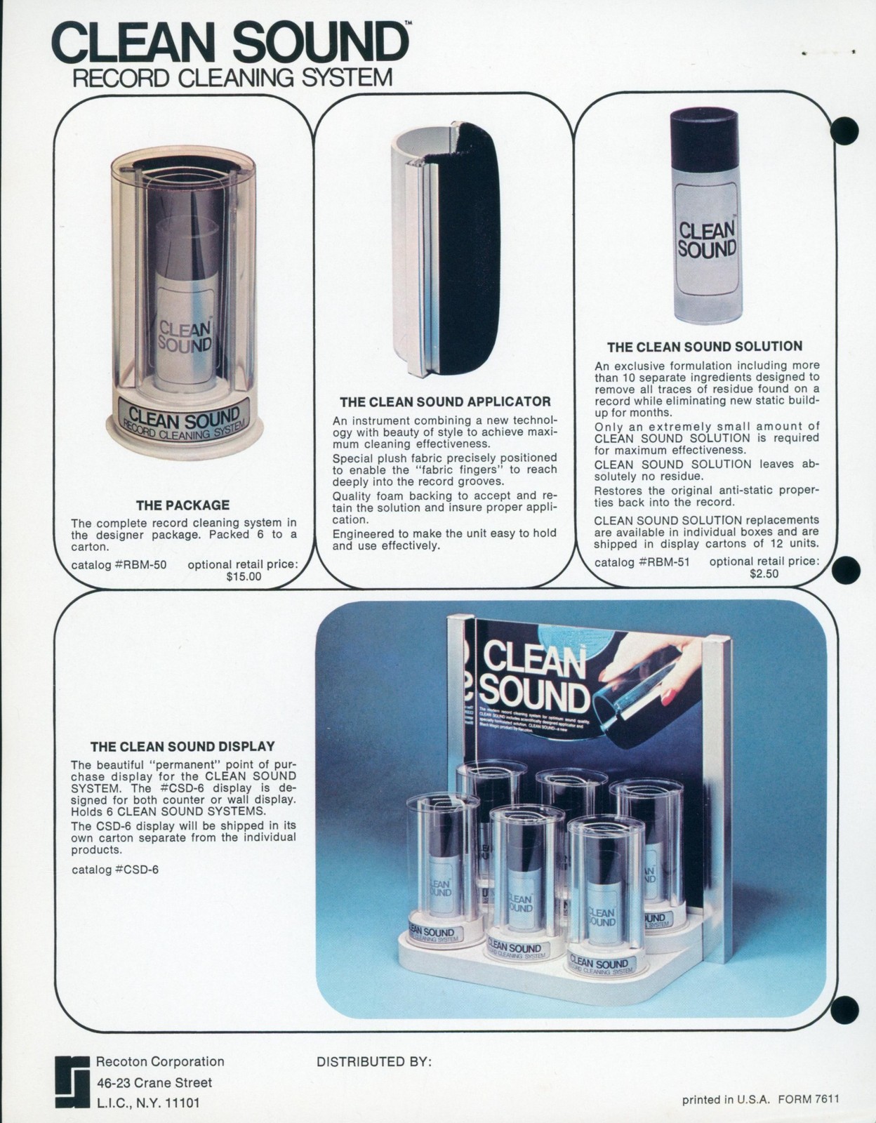 1976 Recoton Clean Sound Record Cleaning System Dealer Press Kit Brochure CES