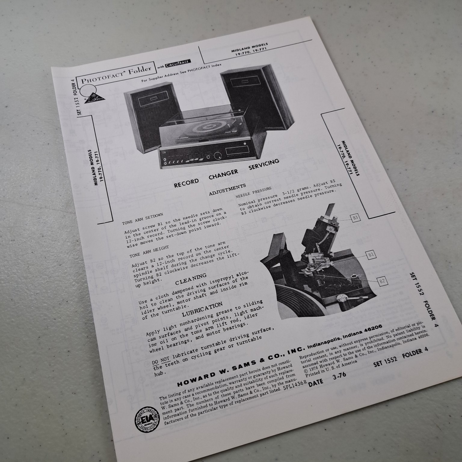 Midland Service Manual 19-770 19-771 Record Changer 1976 Photofact Illustrated