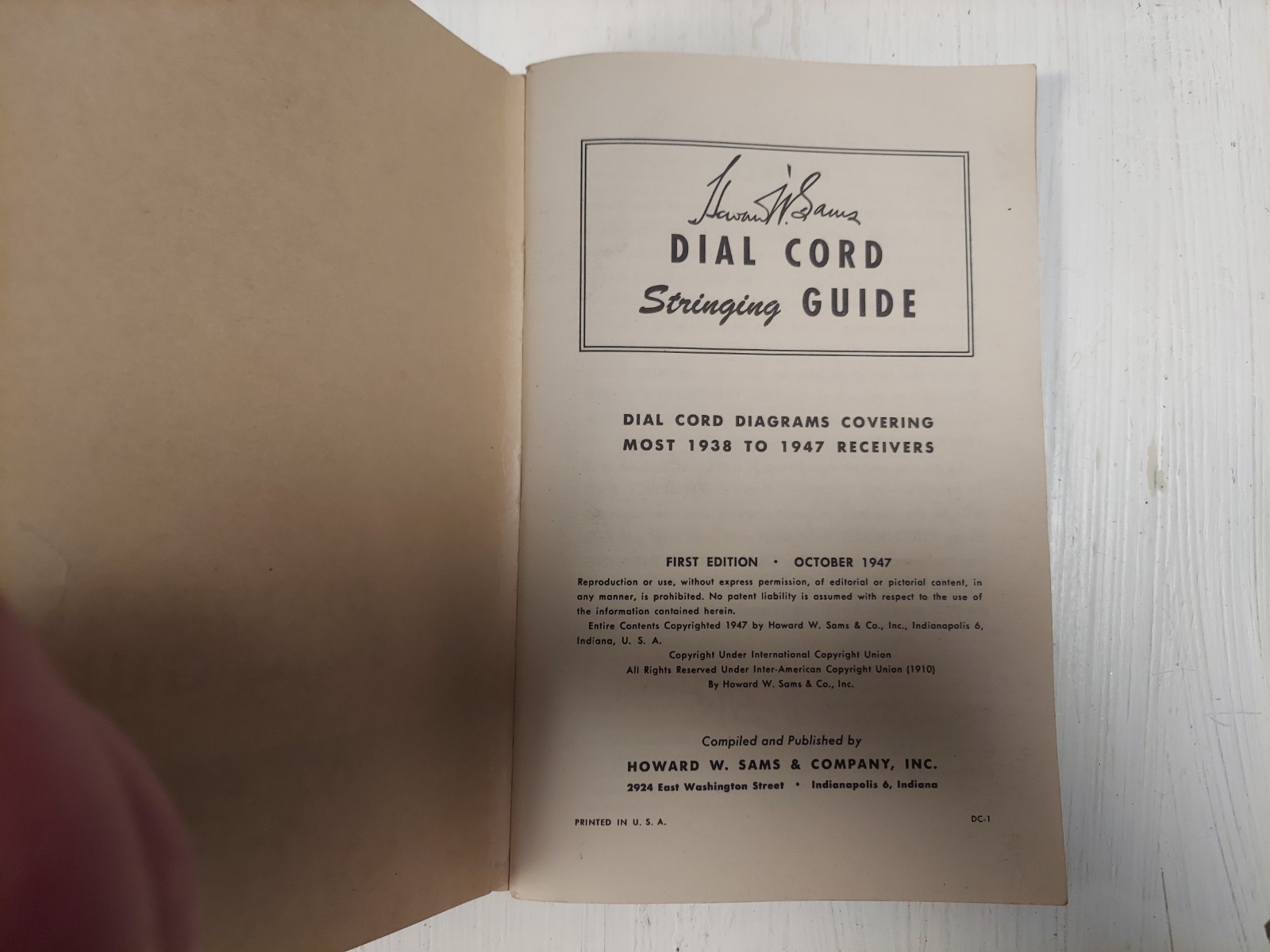 1947 Dial Cord Stringing Guide by Howard W Sams DC-1 Radio Repair 1st Ed 1stP
