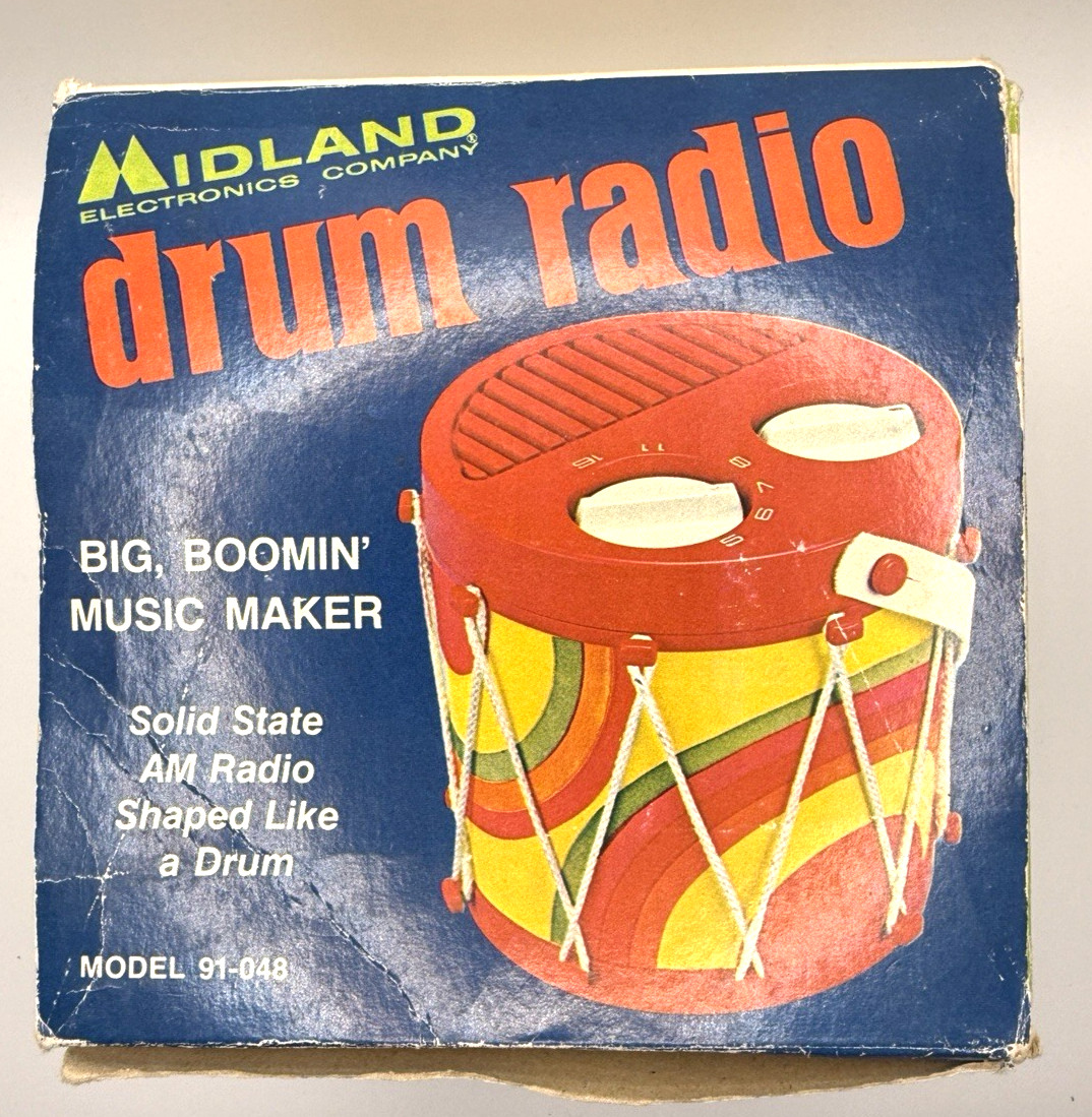 Vintage 1973 Midland Drum Radio Model 91-048 AM Tested w/ Box & Manual Orig Box