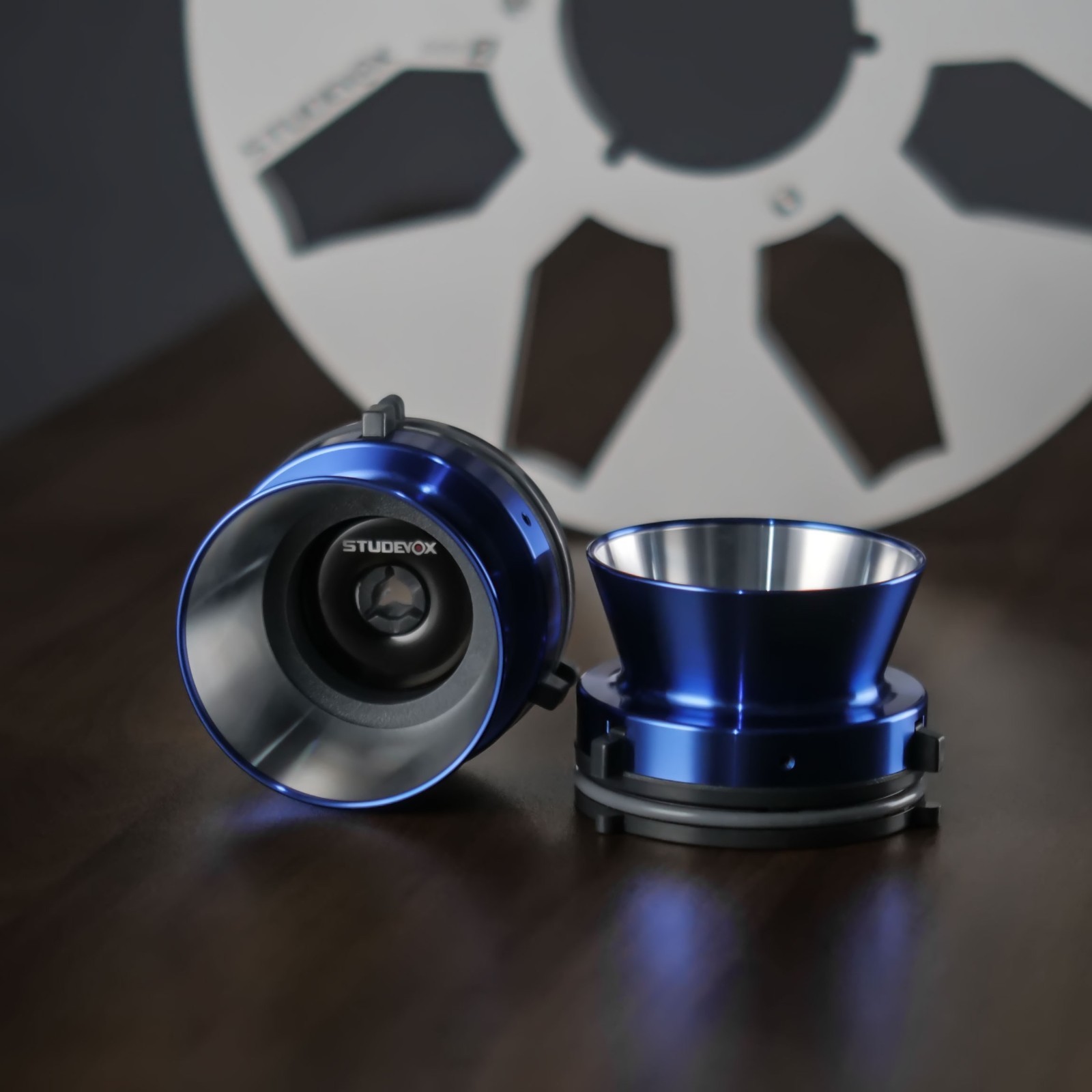 2X Studevox Metal Blue NAB Hub Adapters For Open Reel to Reel Tape Recorders