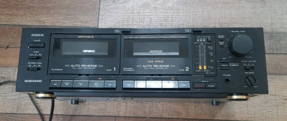 OPTIMUS SCT-89 High Speed Dubbing Dolby Dual Cassette Tape Deck Recorder WORKS