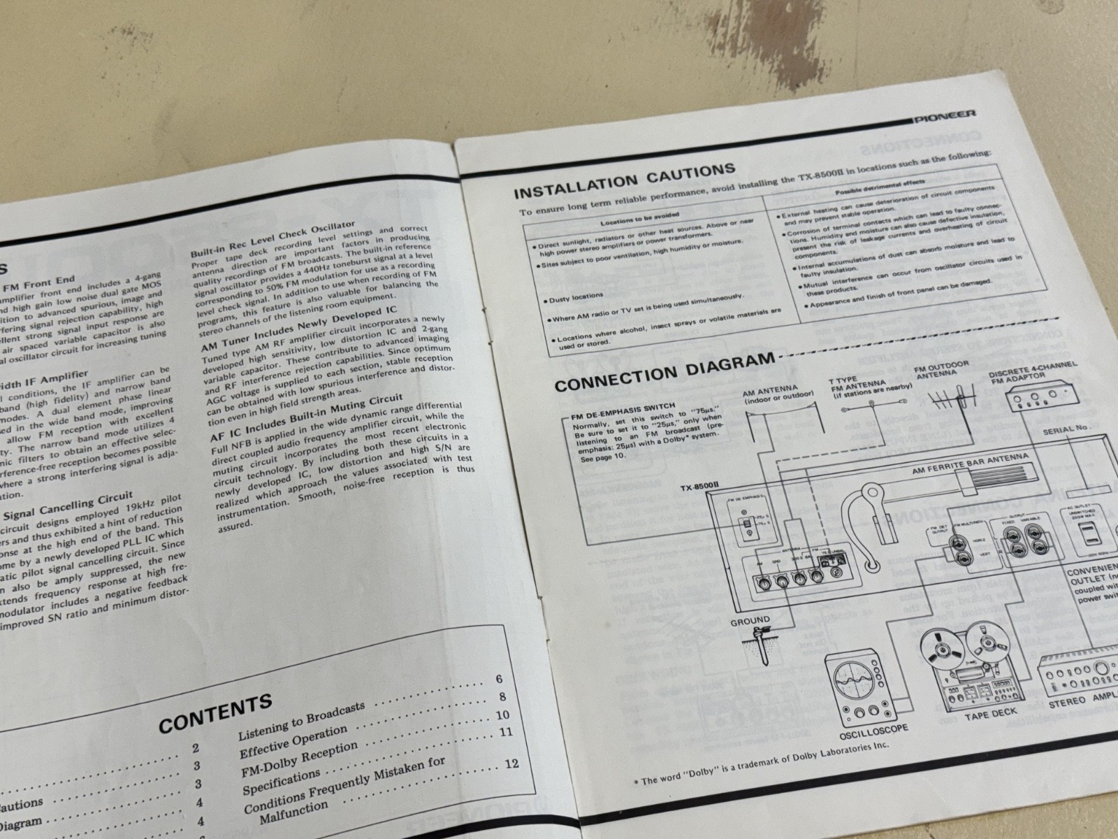 Pioneer TX-8500II Tuner Original Owner’s Manual