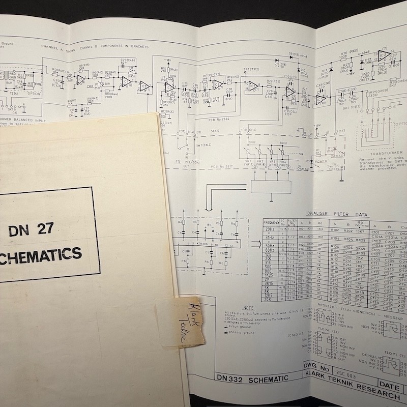 VINTAGE KLARK TEKNIK DN 27/332 SCHEMATIC DIAGRAM COPIES