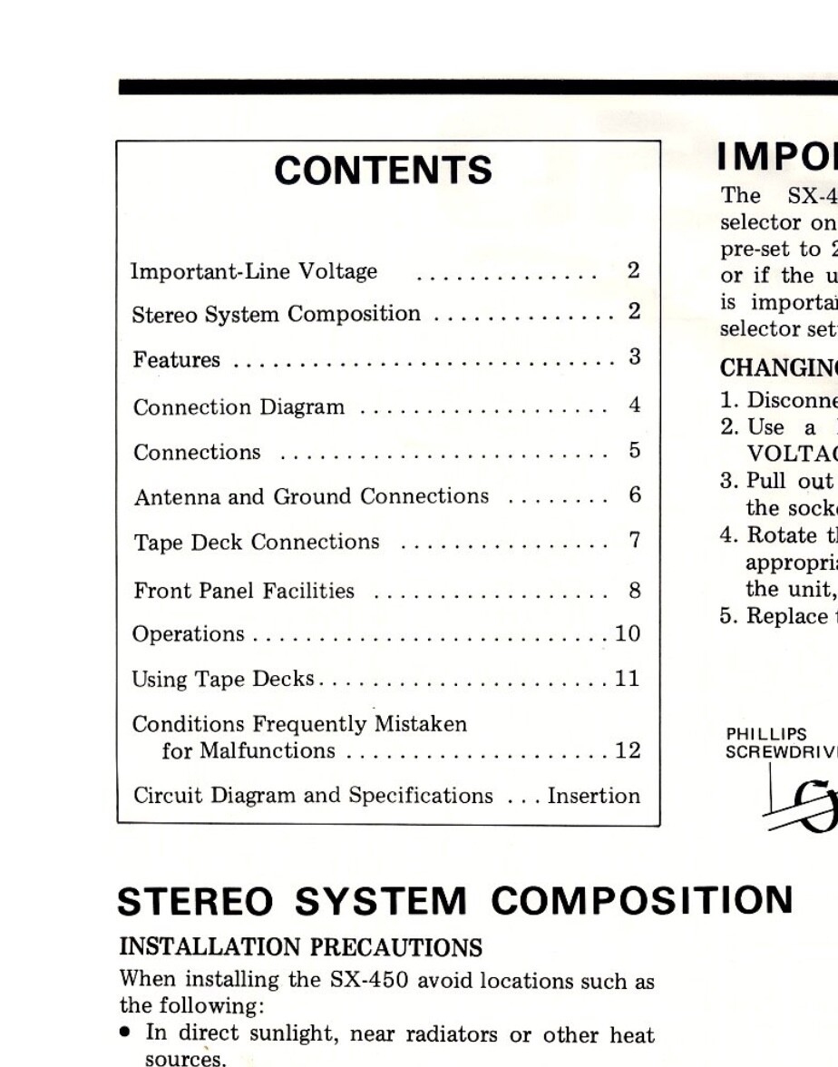 Pioneer SX-450 Stereo Receiver OWNER’S MANUAL and SERVICE MANUAL